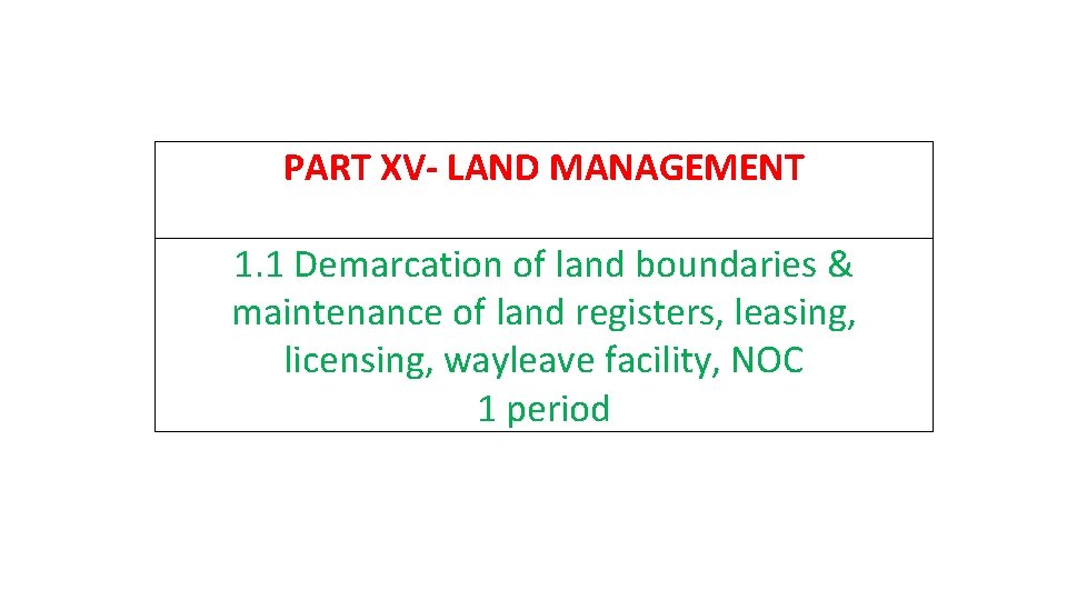 PART XV- LAND MANAGEMENT 1. 1 Demarcation of land boundaries & maintenance of land