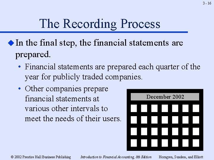 3 - 16 The Recording Process u In the final step, the financial statements