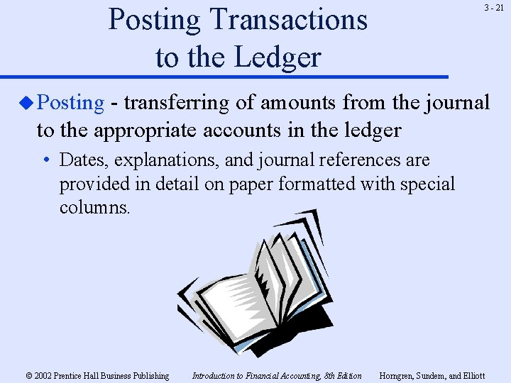 Posting Transactions to the Ledger 3 - 21 u Posting - transferring of amounts