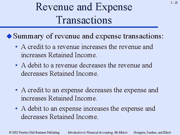 Revenue and Expense Transactions u Summary 3 - 28 of revenue and expense transactions: