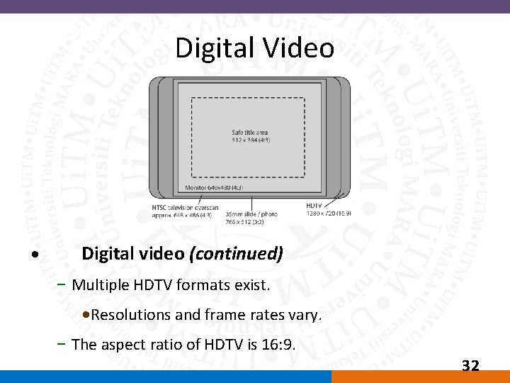 How Video Works (continued) Digital Video • Digital video (continued) – Multiple HDTV formats