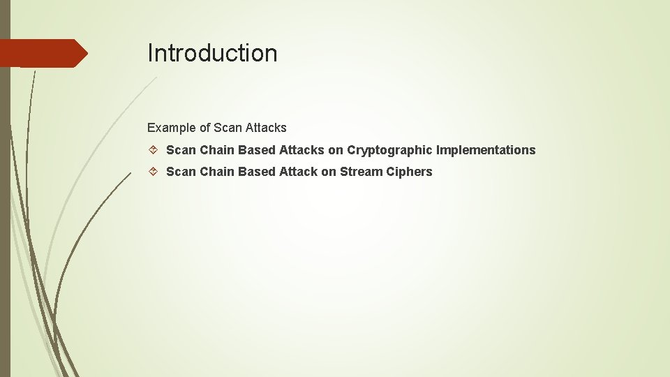 Introduction Example of Scan Attacks Scan Chain Based Attacks on Cryptographic Implementations Scan Chain