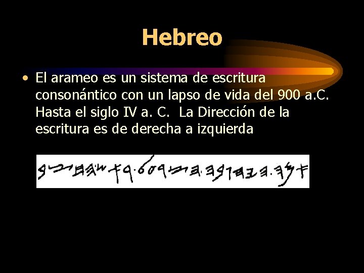 Hebreo • El arameo es un sistema de escritura consonántico con un lapso de Hebreo • El arameo es un sistema de escritura consonántico con un lapso de