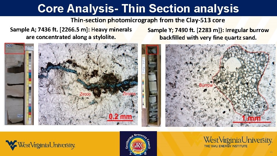 Core Analysis- Thin Section analysis Thin-section photomicrograph from the Clay-513 core Sample A; 7436