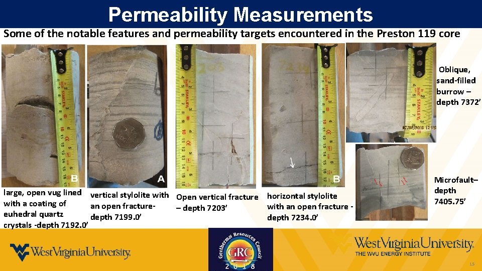 Permeability Measurements Some of the notable features and permeability targets encountered in the Preston