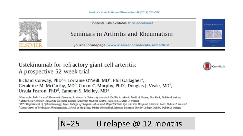 N=25 0 relapse @ 12 months 