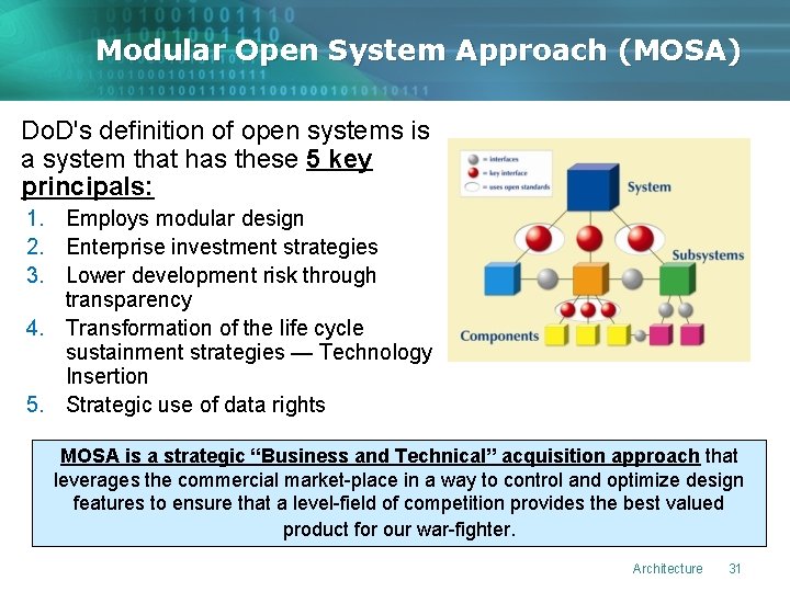 Modular Open System Approach (MOSA) Do. D's definition of open systems is a system