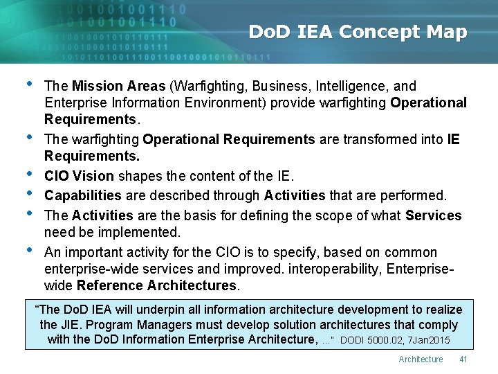 Do. D IEA Concept Map • • • The Mission Areas (Warfighting, Business, Intelligence,