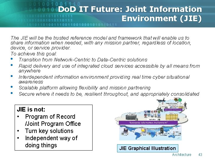 Do. D IT Future: Joint Information Environment (JIE) The JIE will be the trusted