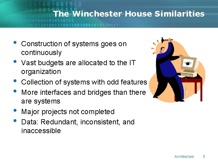 The Winchester House Similarities • • • Construction of systems goes on continuously Vast