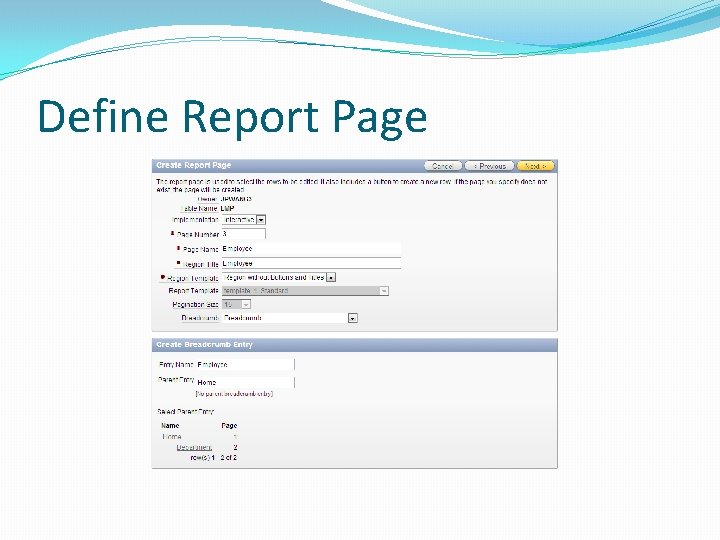 Define Report Page Define Report Page