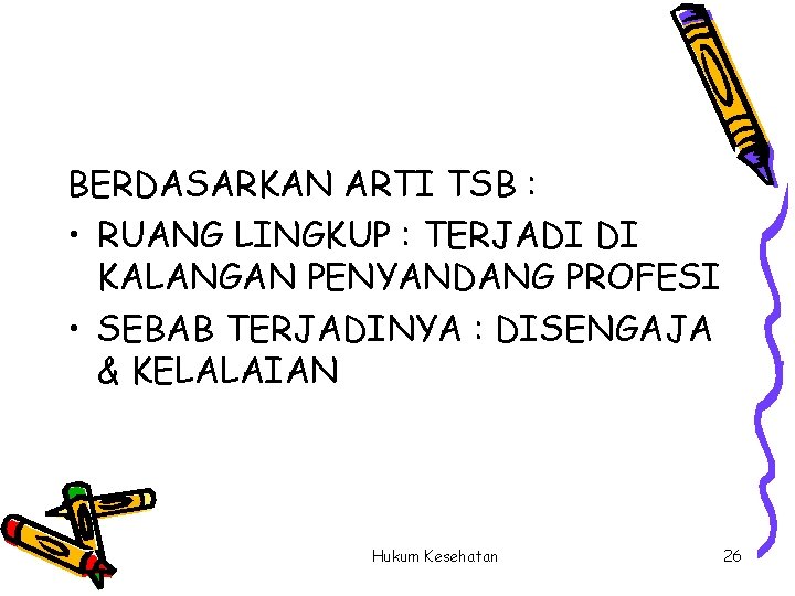 BERDASARKAN ARTI TSB : • RUANG LINGKUP : TERJADI DI KALANGAN PENYANDANG PROFESI •
