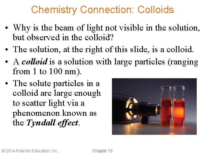 Chemistry Connection: Colloids • Why is the beam of light not visible in the