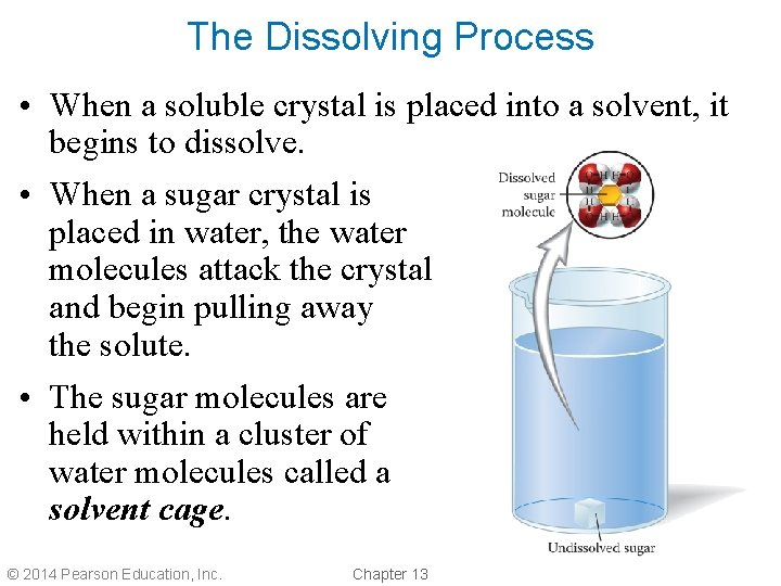 The Dissolving Process • When a soluble crystal is placed into a solvent, it