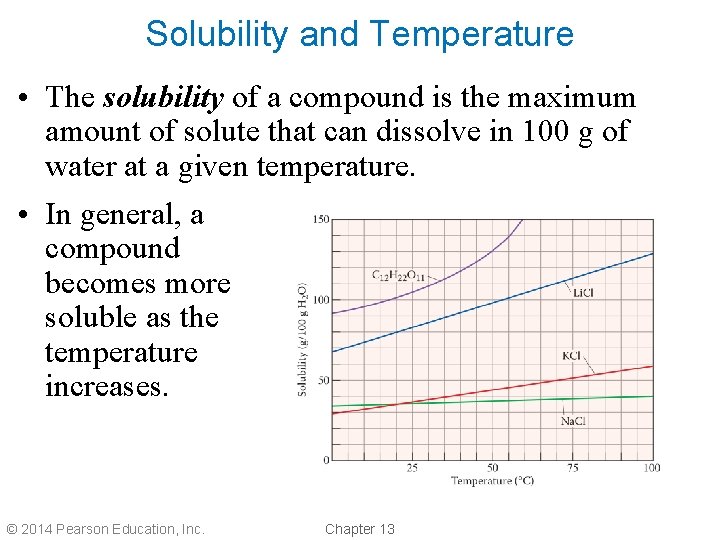 Solubility and Temperature • The solubility of a compound is the maximum amount of