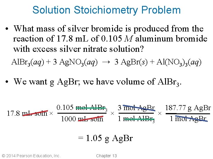 Solution Stoichiometry Problem • What mass of silver bromide is produced from the reaction