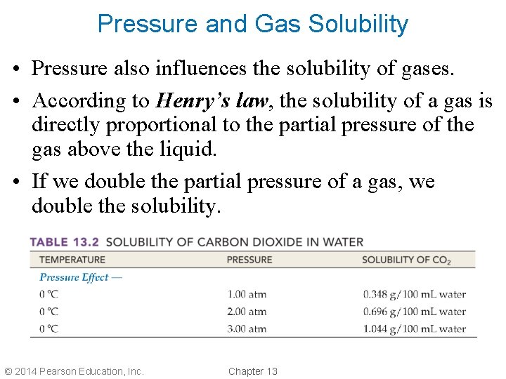 Pressure and Gas Solubility • Pressure also influences the solubility of gases. • According