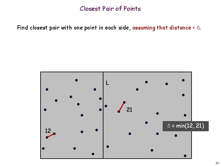 Closest Pair of Points Find closest pair with one point in each side, assuming