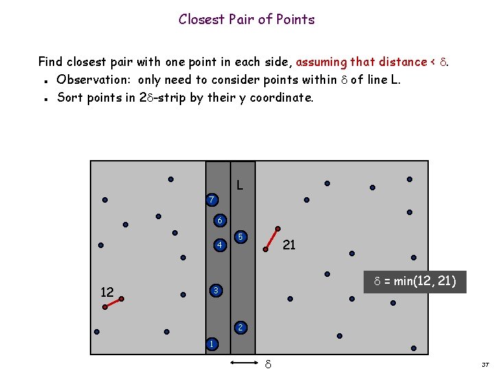 Closest Pair of Points Find closest pair with one point in each side, assuming