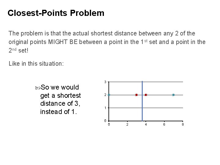 Closest-Points Problem The problem is that the actual shortest distance between any 2 of