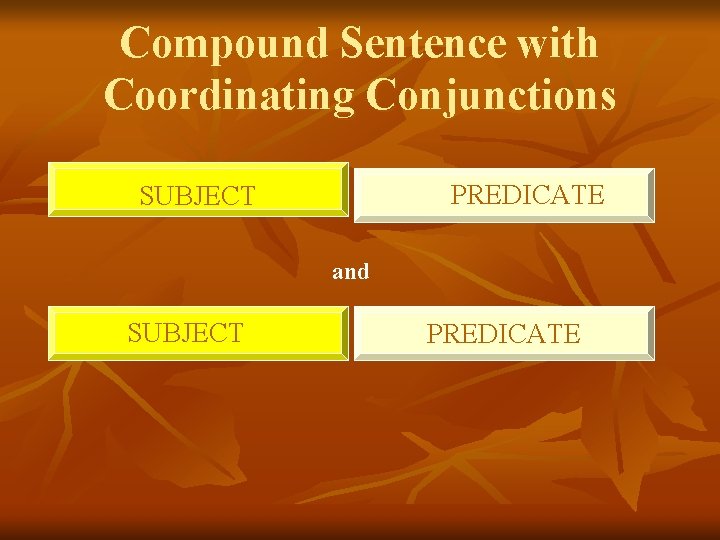 Compound Sentence with Coordinating Conjunctions PREDICATE SUBJECT and SUBJECT PREDICATE 