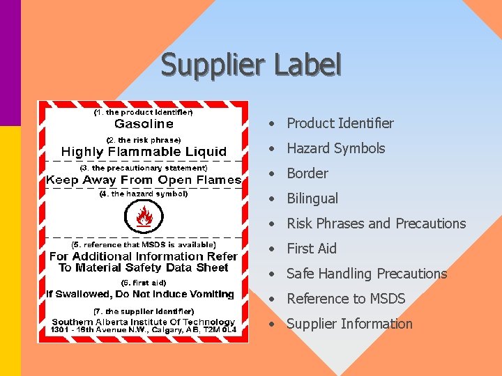 Supplier Label • Product Identifier • Hazard Symbols • Border • Bilingual • Risk