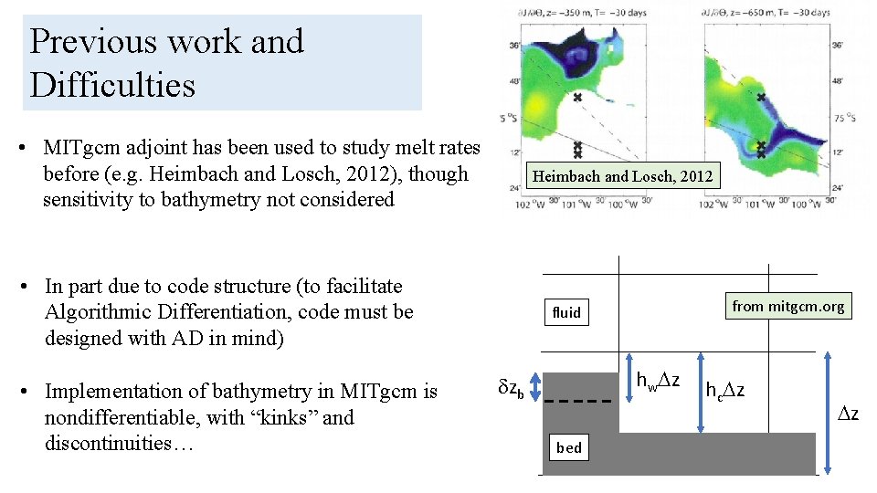 Previous work and Difficulties • MITgcm adjoint has been used to study melt rates