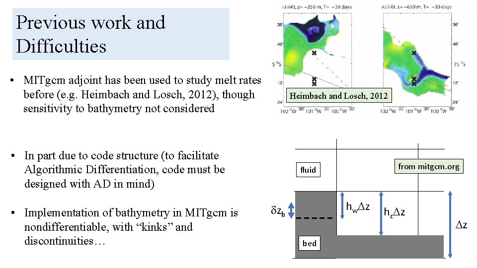 Previous work and Difficulties • MITgcm adjoint has been used to study melt rates