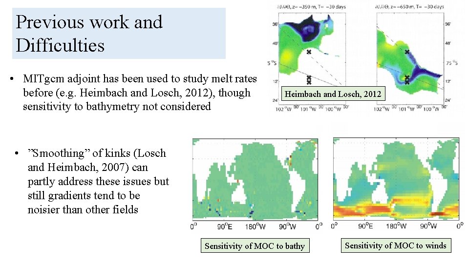 Previous work and Difficulties • MITgcm adjoint has been used to study melt rates