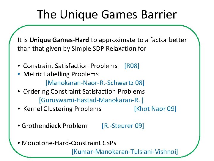 The Unique Games Barrier It is Unique Games-Hard to approximate to a factor better