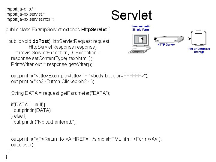 import java. io. *; import javax. servlet. http. *; Servlet public class Examp. Servlet