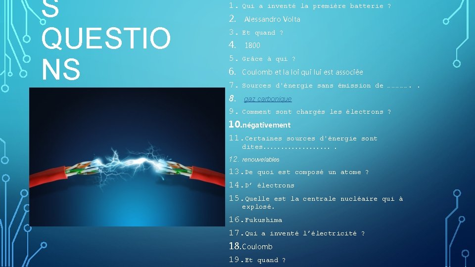 S QUESTIO NS 1. Qui a inventé la première batterie ? 2. 3. Alessandro