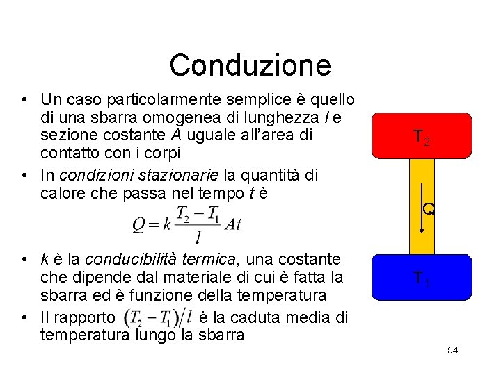 Conduzione • Un caso particolarmente semplice è quello di una sbarra omogenea di lunghezza Conduzione • Un caso particolarmente semplice è quello di una sbarra omogenea di lunghezza