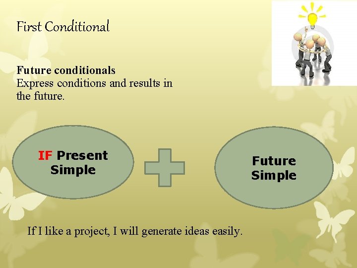 First Conditional Future conditionals Express conditions and results in the future. IF Present Simple First Conditional Future conditionals Express conditions and results in the future. IF Present Simple