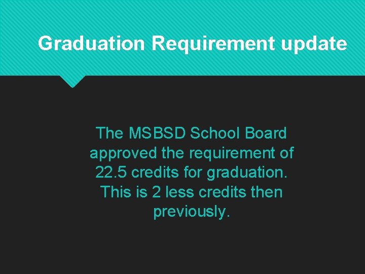 Graduation Requirement update The MSBSD School Board approved the requirement of 22. 5 credits