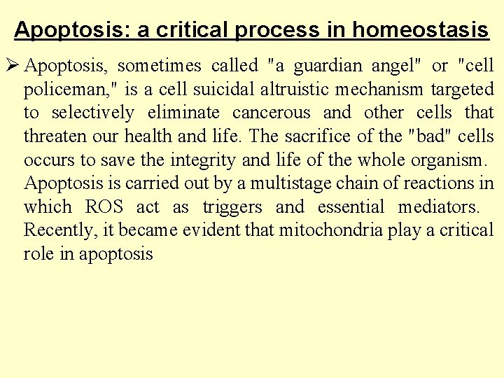 Apoptosis: a critical process in homeostasis Ø Apoptosis, sometimes called "a guardian angel" or