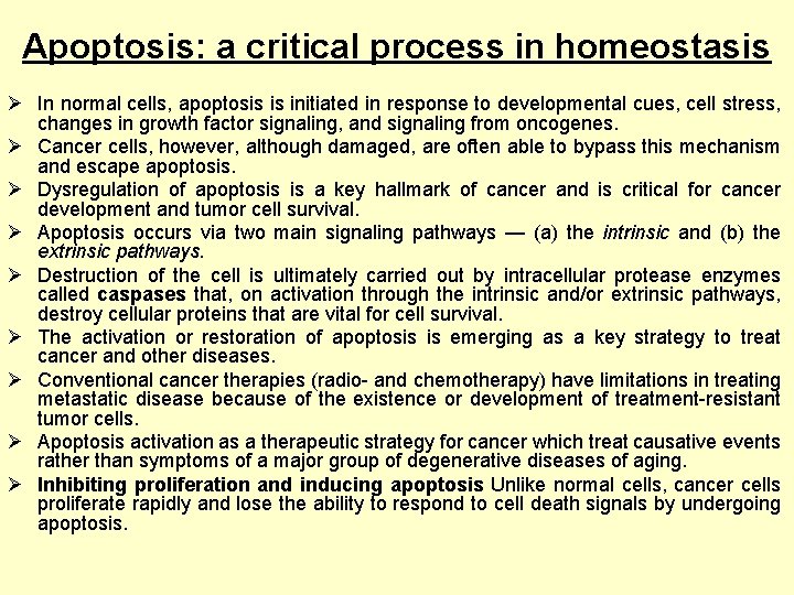Apoptosis: a critical process in homeostasis Ø In normal cells, apoptosis is initiated in