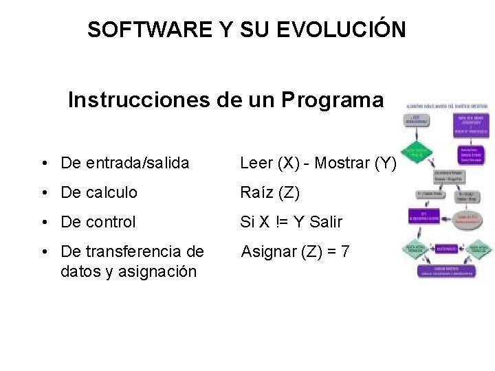 SOFTWARE Y SU EVOLUCIÓN Instrucciones de un Programa • De entrada/salida Leer (X) -