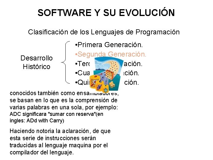 SOFTWARE Y SU EVOLUCIÓN Clasificación de los Lenguajes de Programación Desarrollo Histórico • Primera