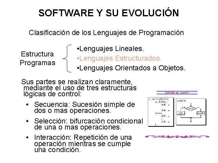 SOFTWARE Y SU EVOLUCIÓN Clasificación de los Lenguajes de Programación Estructura Programas • Lenguajes