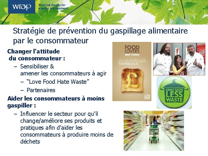 Stratégie de prévention du gaspillage alimentaire par le consommateur Changer l'attitude du consommateur :