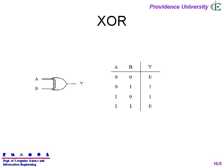 Providence University XOR 資 訊 程 學 Dept. of Computer Science and Information Engineering