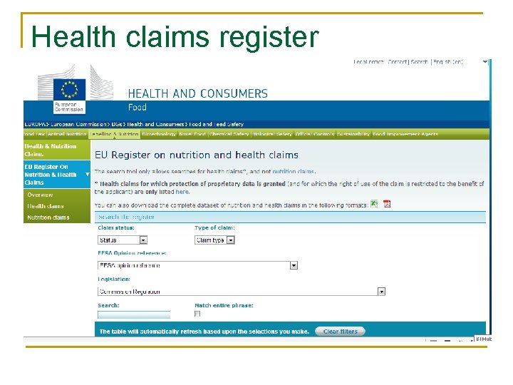 Health claims register 