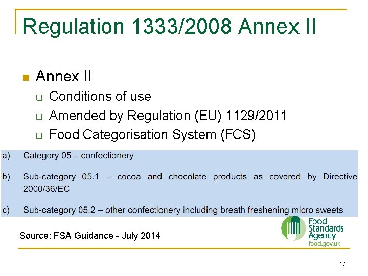 Regulation 1333/2008 Annex II n Annex II q q q Conditions of use Amended