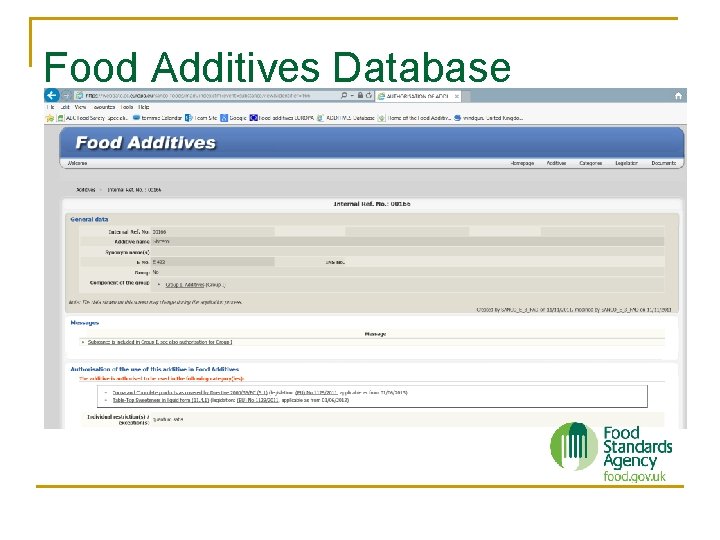 Food Additives Database n XXXXX 