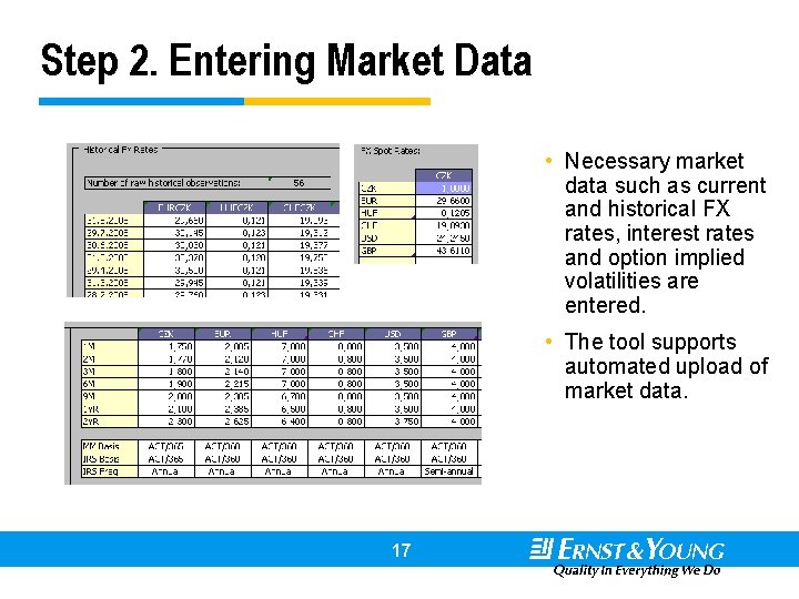 Step 2. Entering Market Data • Necessary market data such as current and historical