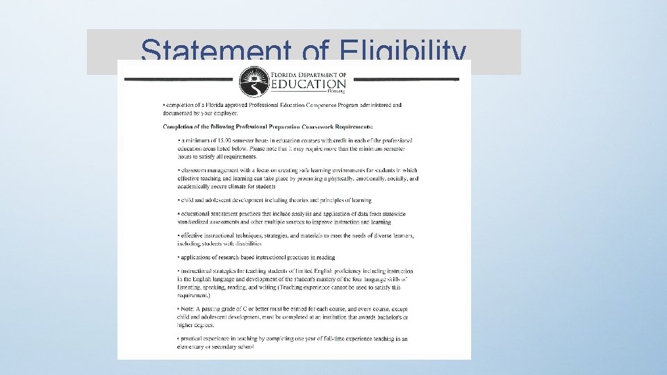 Statement of Eligibility 