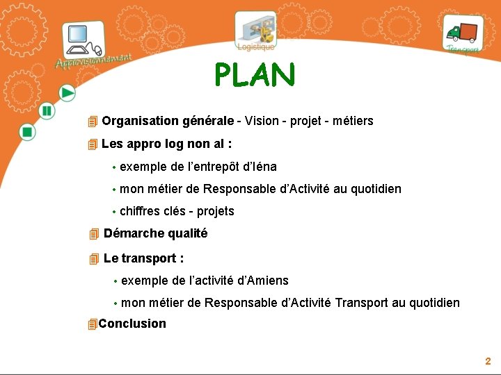 PLAN 4 Organisation générale - Vision - projet - métiers 4 Les appro log PLAN 4 Organisation générale - Vision - projet - métiers 4 Les appro log