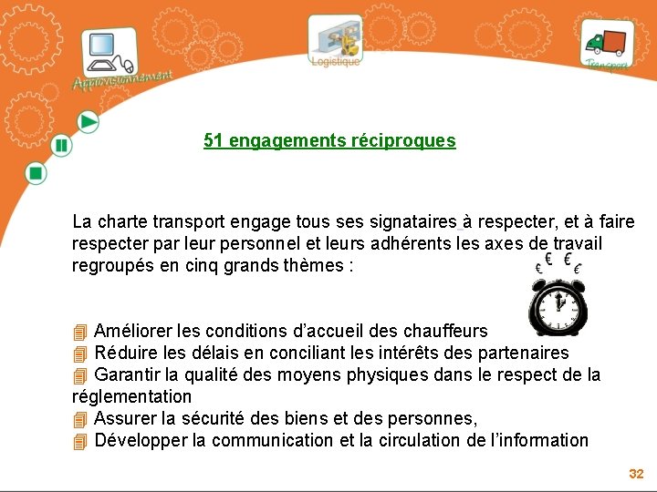 51 engagements réciproques La charte transport engage tous ses signataires à respecter, et à 51 engagements réciproques La charte transport engage tous ses signataires à respecter, et à