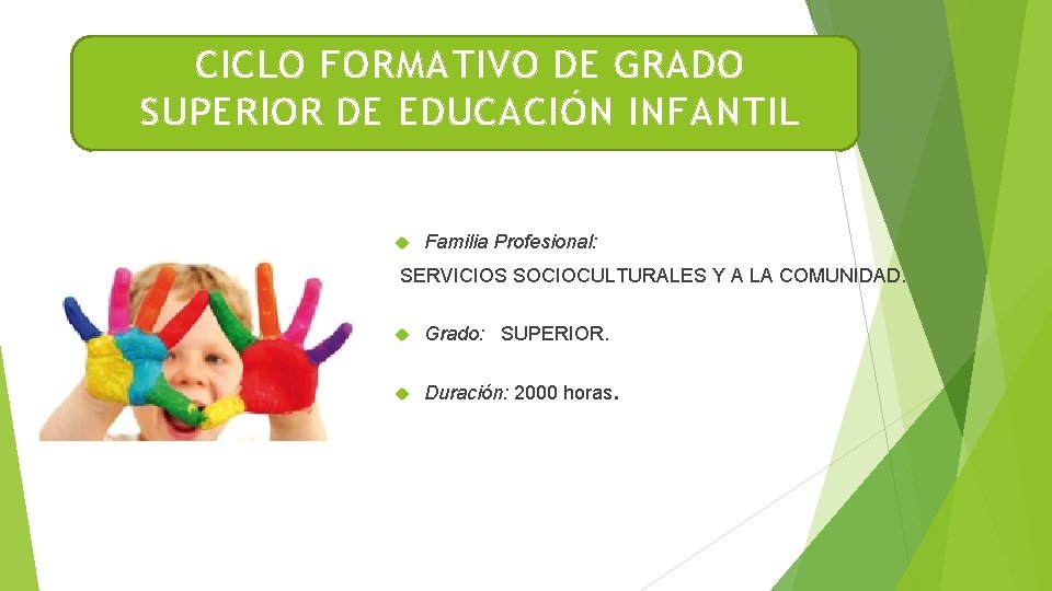 CICLO FORMATIVO DE GRADO SUPERIOR DE EDUCACIÓN INFANTIL Familia Profesional: SERVICIOS SOCIOCULTURALES Y A CICLO FORMATIVO DE GRADO SUPERIOR DE EDUCACIÓN INFANTIL Familia Profesional: SERVICIOS SOCIOCULTURALES Y A